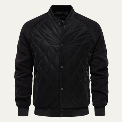 Men's Quilted Bomber Jacket with Snap Button Closure