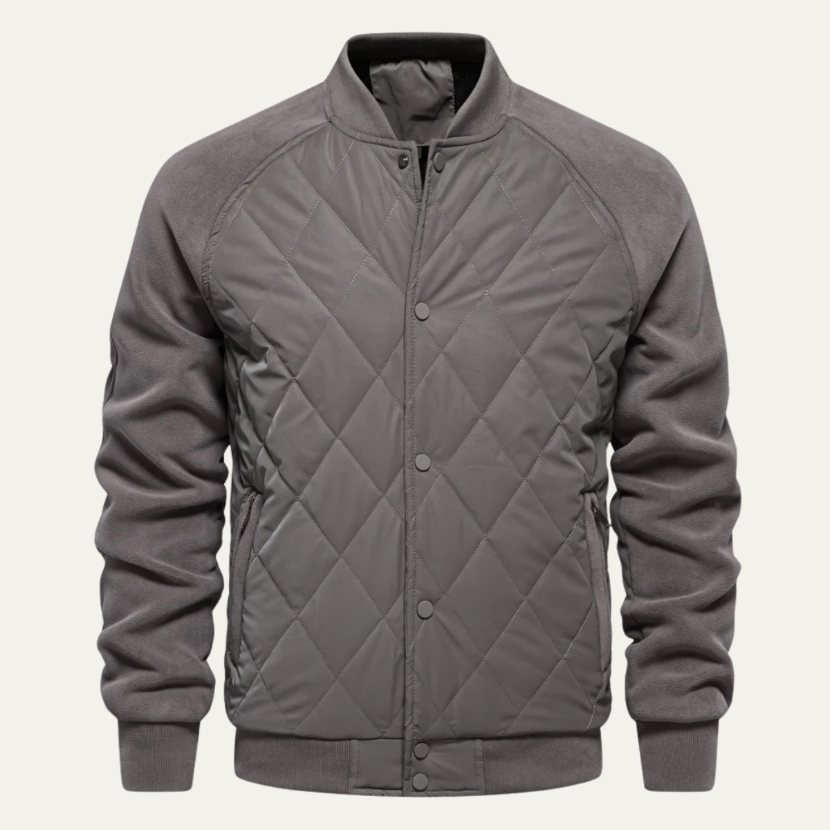 Men's Quilted Bomber Jacket with Snap Button Closure