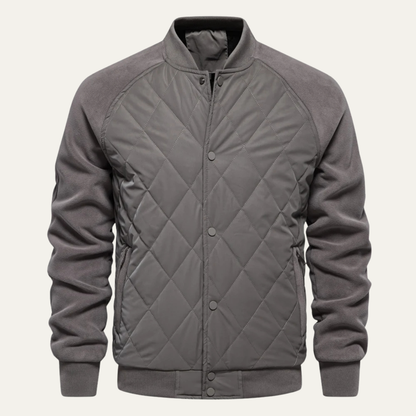 Men's Quilted Bomber Jacket with Snap Button Closure