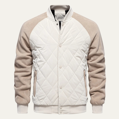 Men's Quilted Bomber Jacket with Snap Button Closure