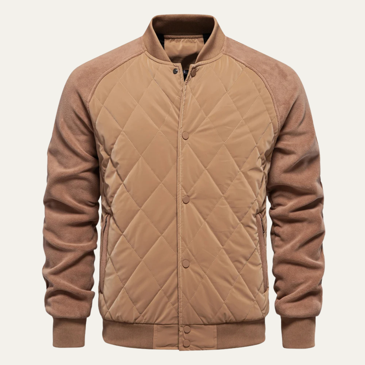 Men's Quilted Bomber Jacket with Snap Button Closure