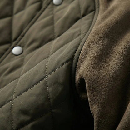 Men's Quilted Bomber Jacket with Snap Button Closure