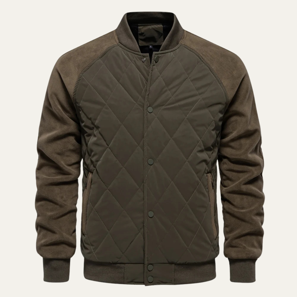 Men's Quilted Bomber Jacket with Snap Button Closure