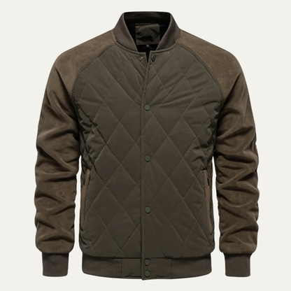 Men's Quilted Bomber Jacket with Snap Button Closure