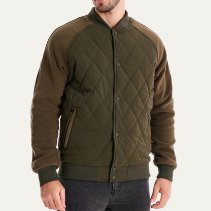 Men's Quilted Bomber Jacket with Snap Button Closure