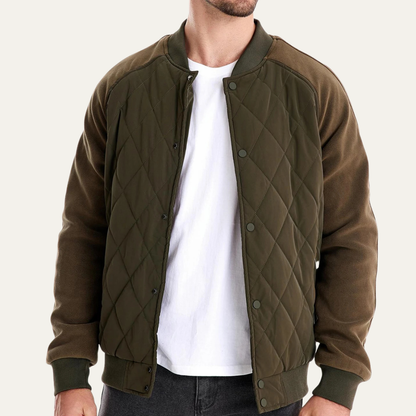 Men's Quilted Bomber Jacket with Snap Button Closure