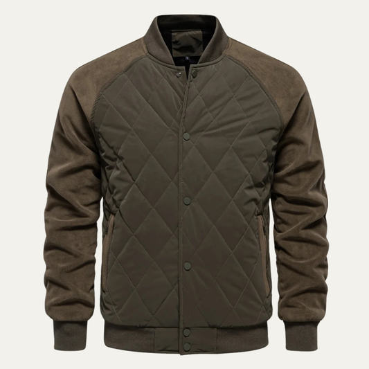 Men's Quilted Bomber Jacket with Snap Button Closure