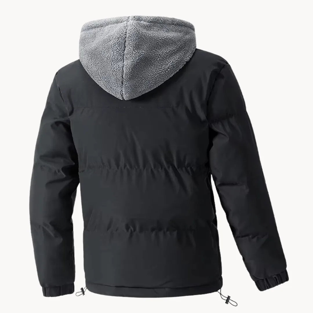 Men's Quilted Hooded Jacket with Elastic Cuffs