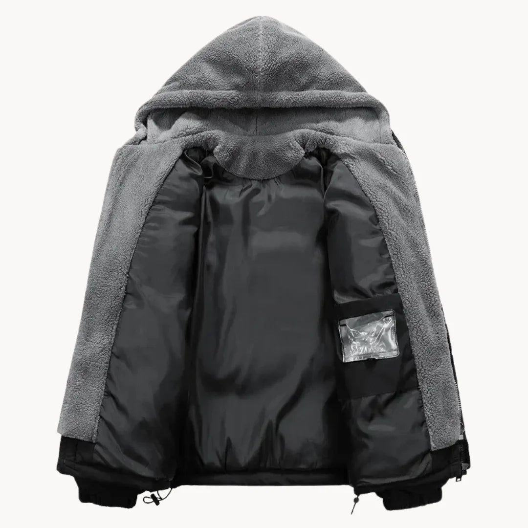 Men's Quilted Hooded Jacket with Elastic Cuffs