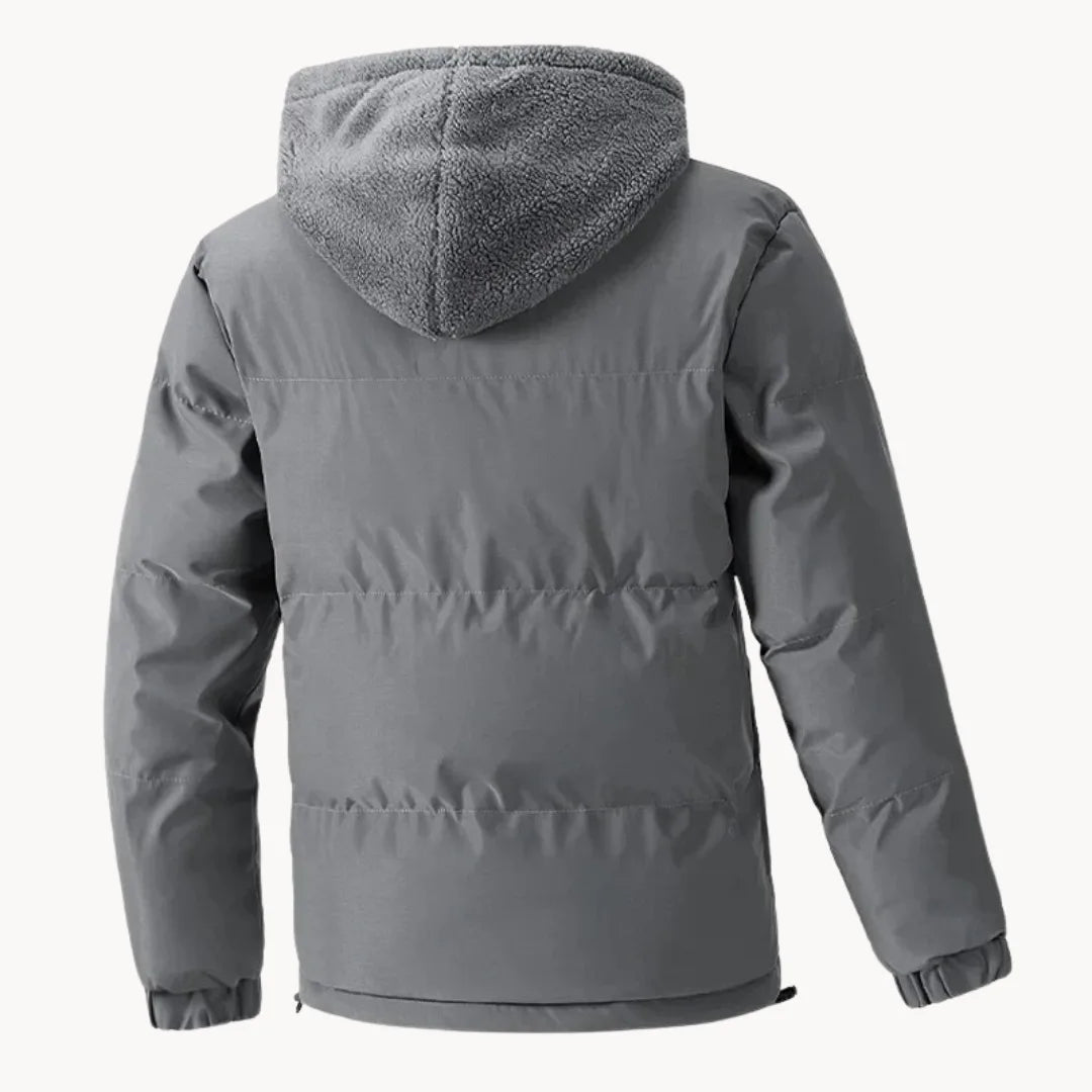 Men's Quilted Hooded Jacket with Elastic Cuffs
