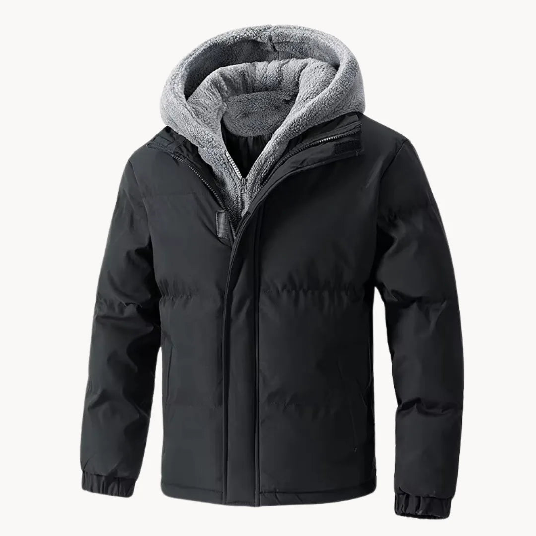 Men's Quilted Hooded Jacket with Elastic Cuffs