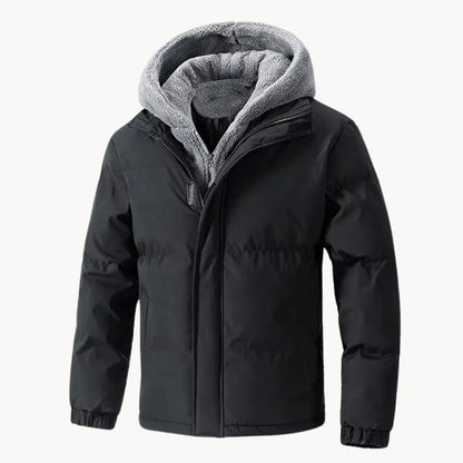 Men's Quilted Hooded Jacket with Elastic Cuffs