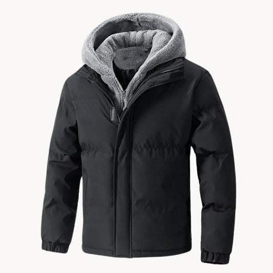 Men's Quilted Hooded Jacket with Elastic Cuffs