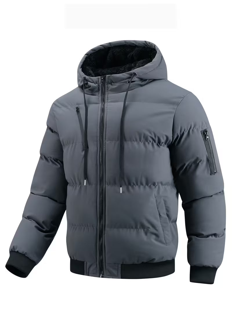 Men's Quilted Hooded Jacket with Fleece Lining