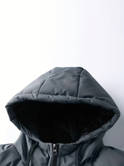 Men's Quilted Hooded Jacket with Fleece Lining