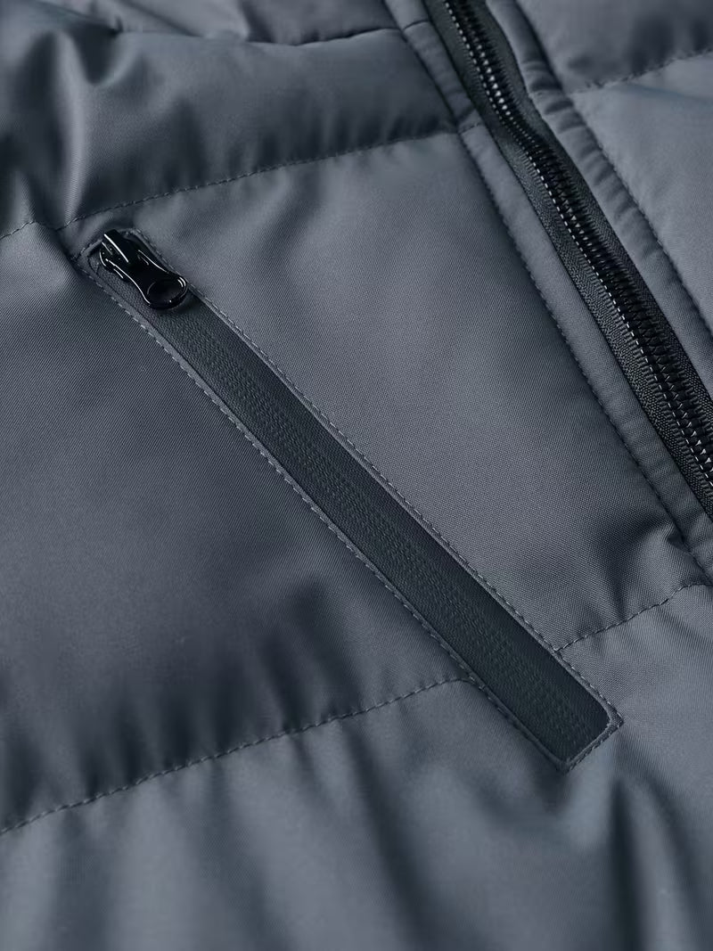 Men's Quilted Hooded Jacket with Fleece Lining