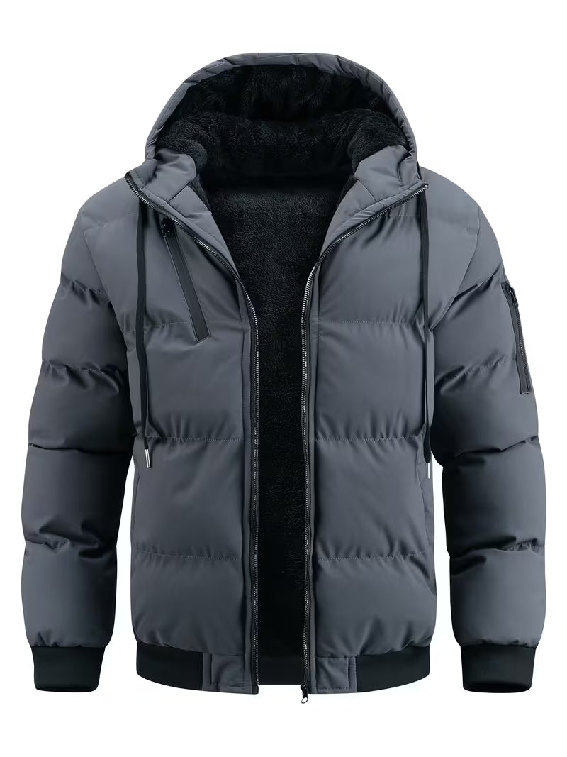 Men's Quilted Hooded Jacket with Fleece Lining