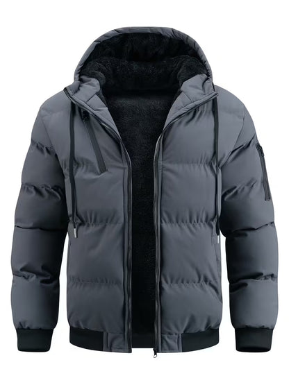 Men's Quilted Hooded Jacket with Fleece Lining
