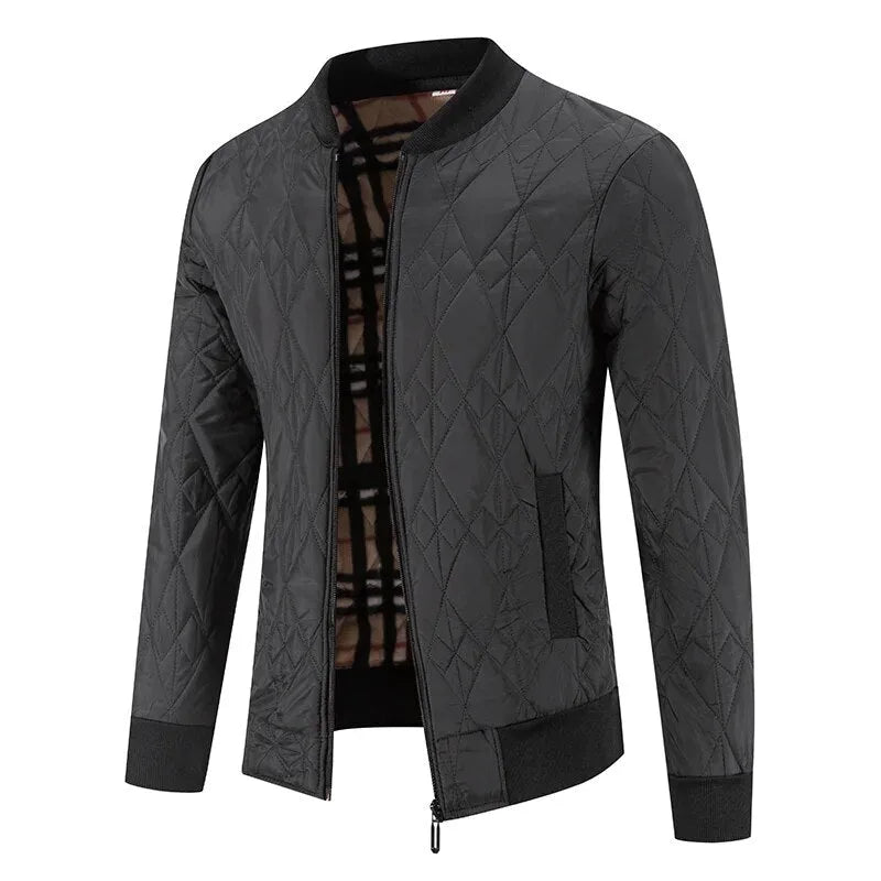 Men's Quilted Jacket with Zipper and Round Neck