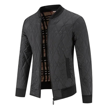 Men's Quilted Jacket with Zipper and Round Neck