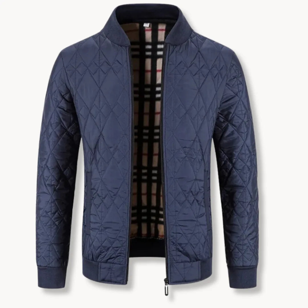 Men's Quilted Jacket with Zipper and Round Neck