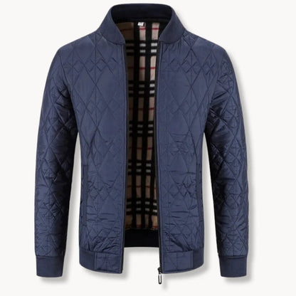 Men's Quilted Jacket with Zipper and Round Neck