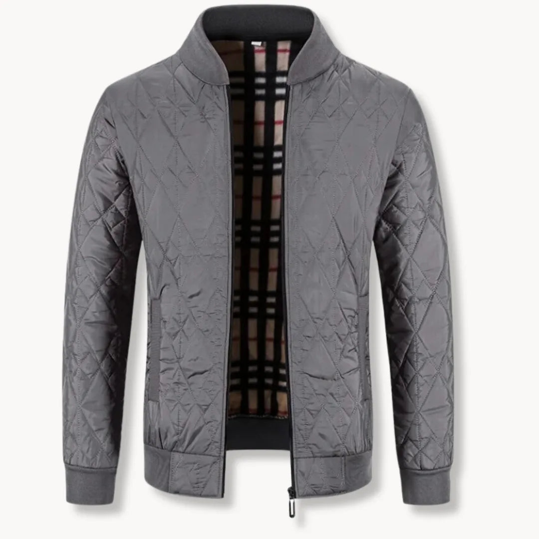 Men's Quilted Jacket with Zipper and Round Neck