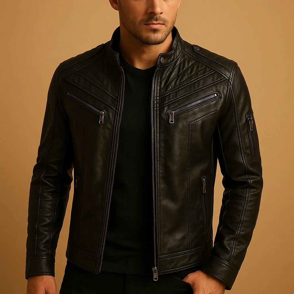 Men's Quilted Padded Jacket with Stand-Up Collar