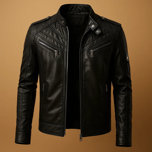 Men's Quilted Padded Jacket with Stand-Up Collar