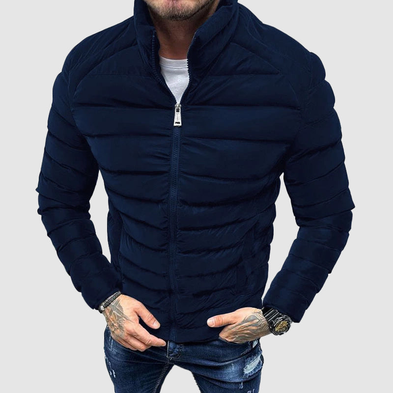 Men's Quilted Puffer Jacket with High Collar