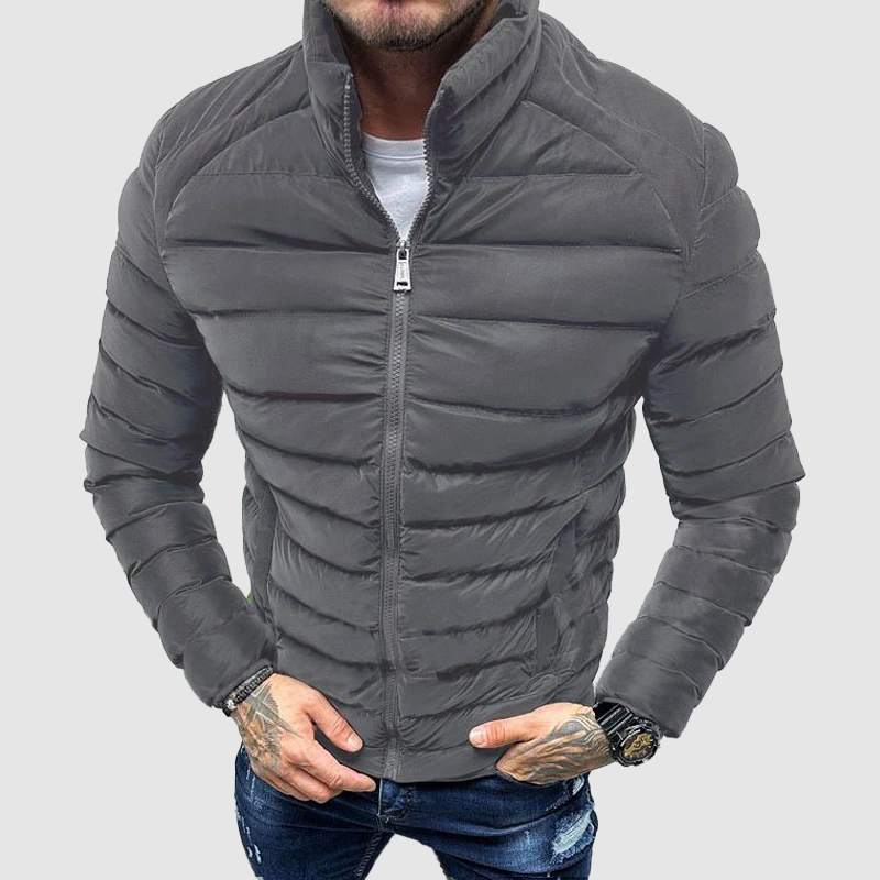 Men's Quilted Puffer Jacket with High Collar