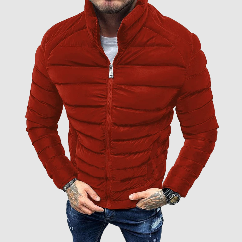 Men's Quilted Puffer Jacket with High Collar
