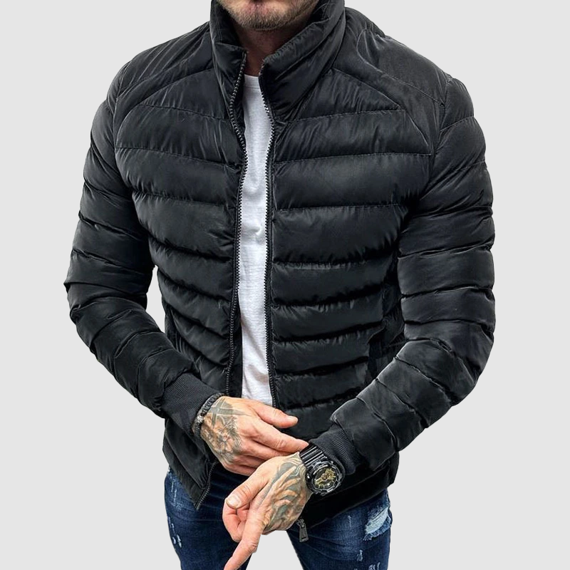 Men's Quilted Puffer Jacket with High Collar