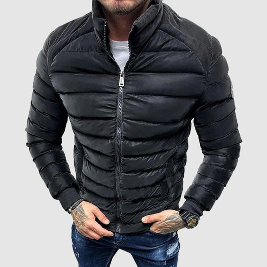 Men's Quilted Puffer Jacket with High Collar