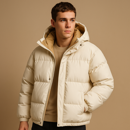 Men's Quilted Puffer Jacket with Hood for Winter