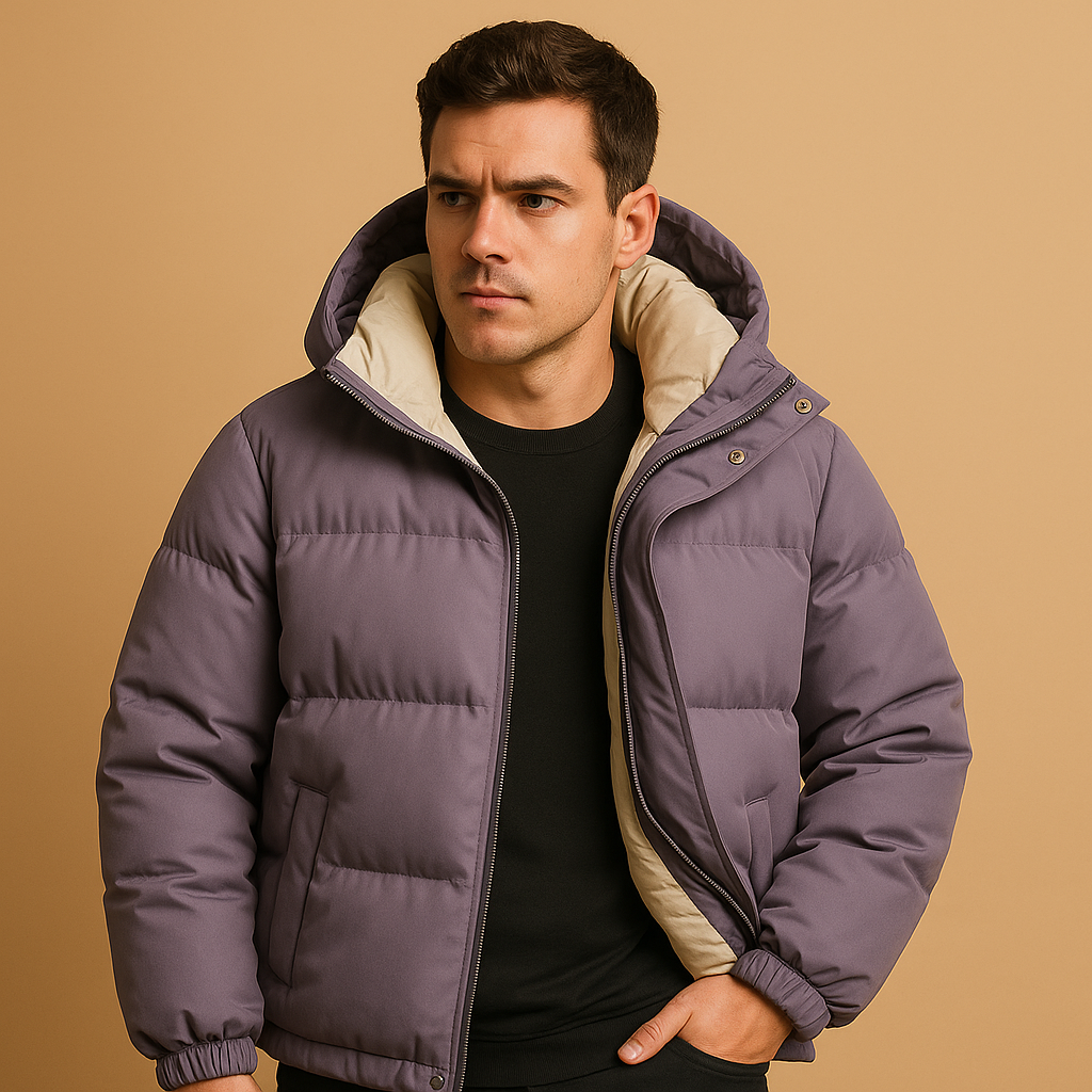 Men's Quilted Puffer Jacket with Hood for Winter