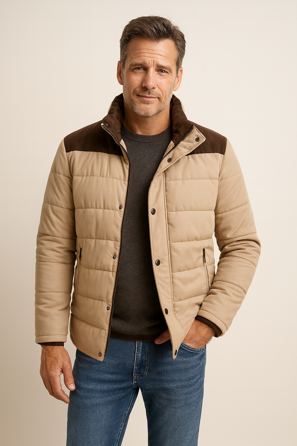 Men's Quilted Winter Jacket with Shoulder Detail