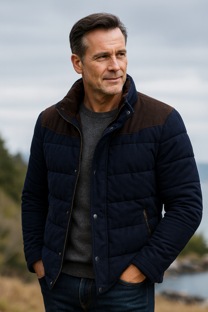 Men's Quilted Winter Jacket with Shoulder Detail