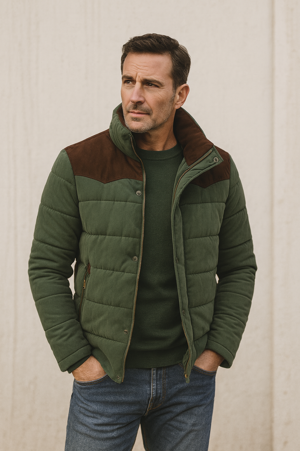 Men's Quilted Winter Jacket with Shoulder Detail