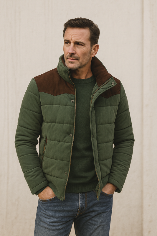 Men's Quilted Winter Jacket with Shoulder Detail