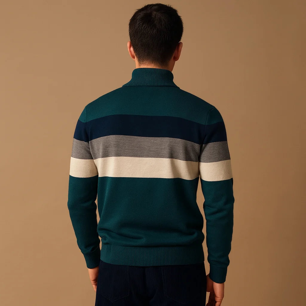 Men's Retro Striped Zip Pullover