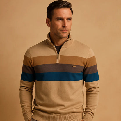 Men's Retro Striped Zip Pullover