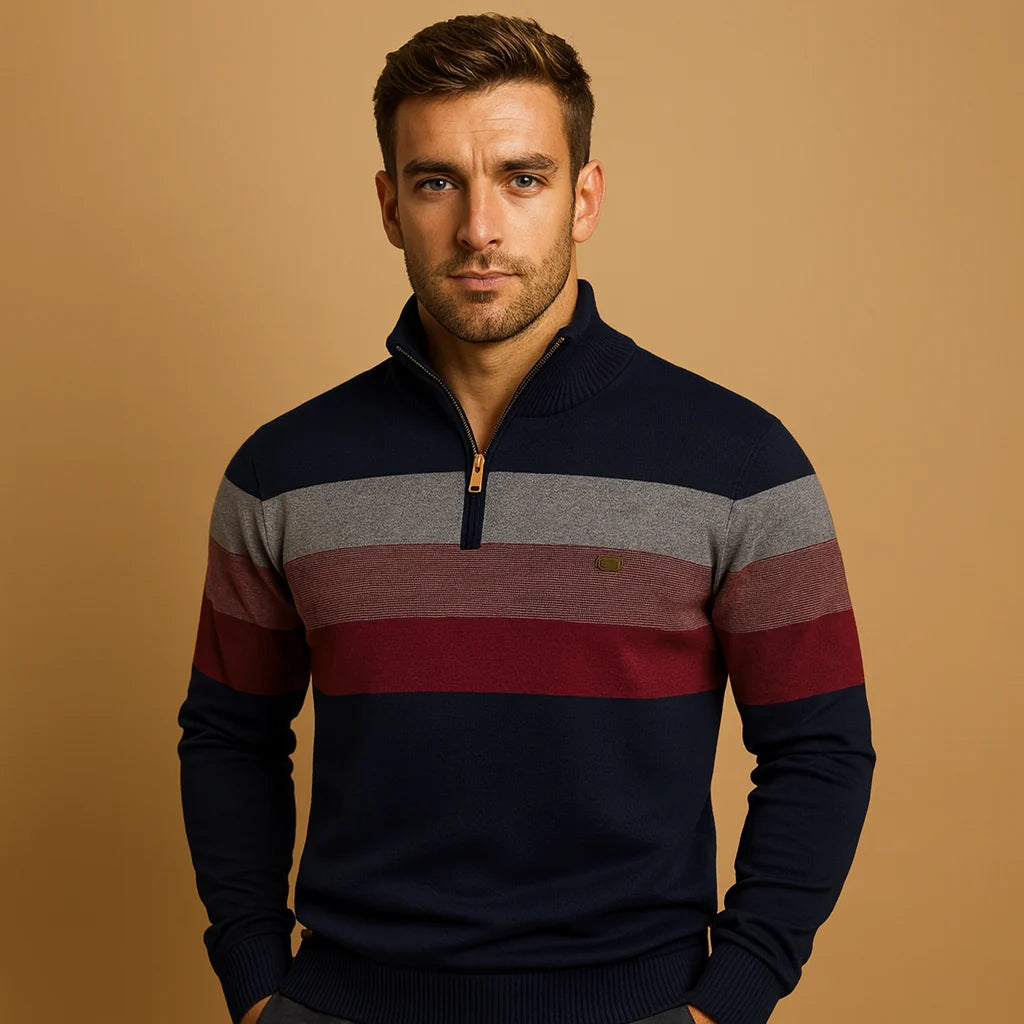 Men's Retro Striped Zip Pullover