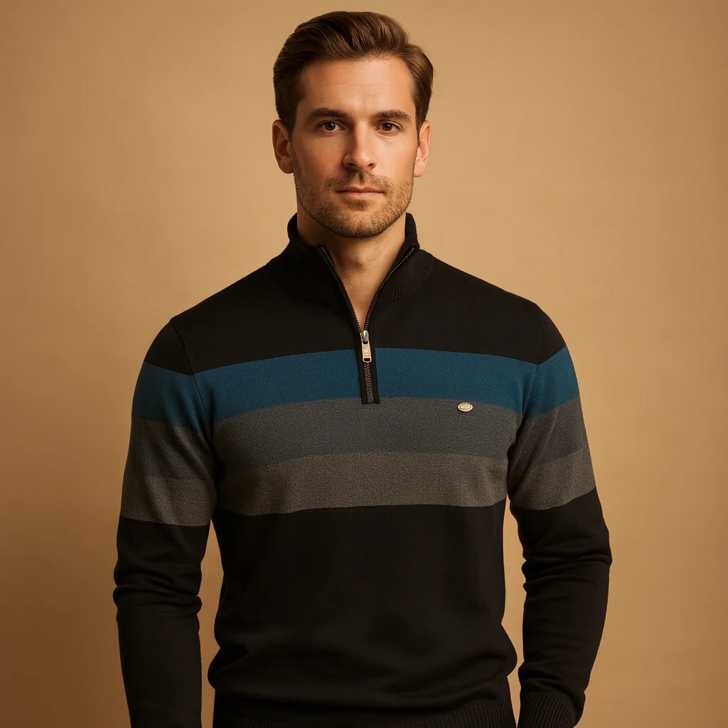 Men's Retro Striped Zip Pullover