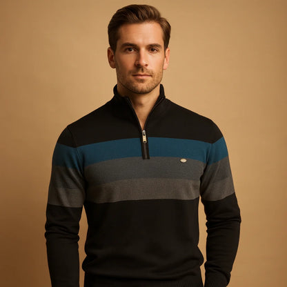 Men's Retro Striped Zip Pullover