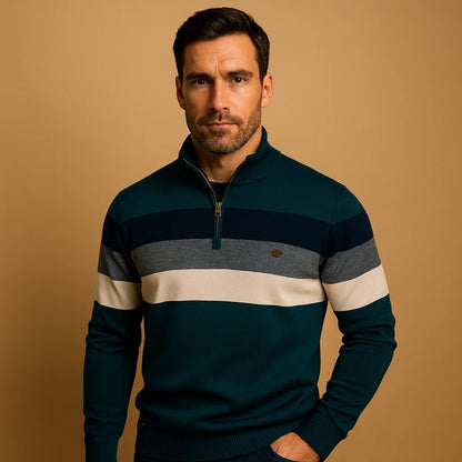 Men's Retro Striped Zip Pullover