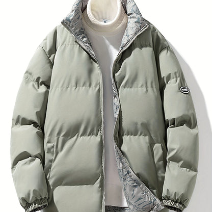 Men's Reversible Thick Winter Jacket with Stand Collar