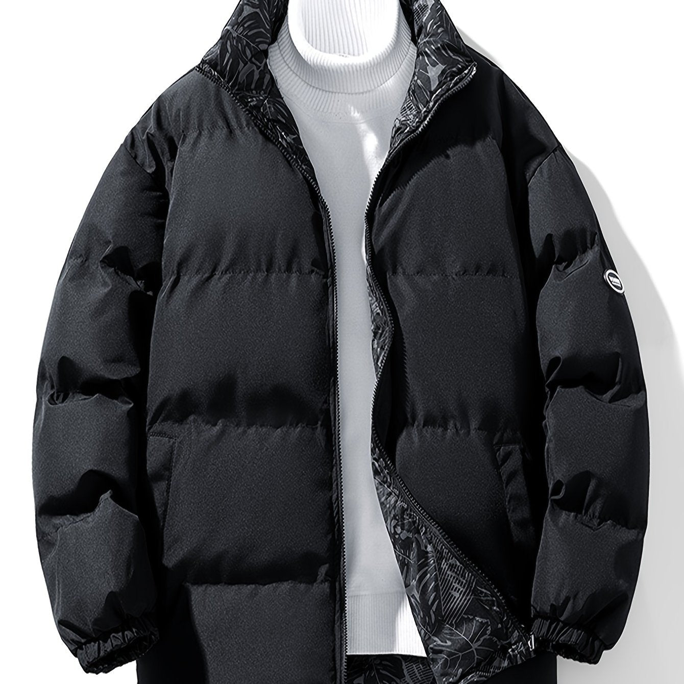 Men's Reversible Thick Winter Jacket with Stand Collar