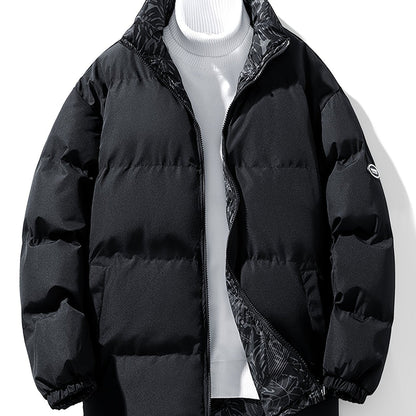 Men's Reversible Thick Winter Jacket with Stand Collar