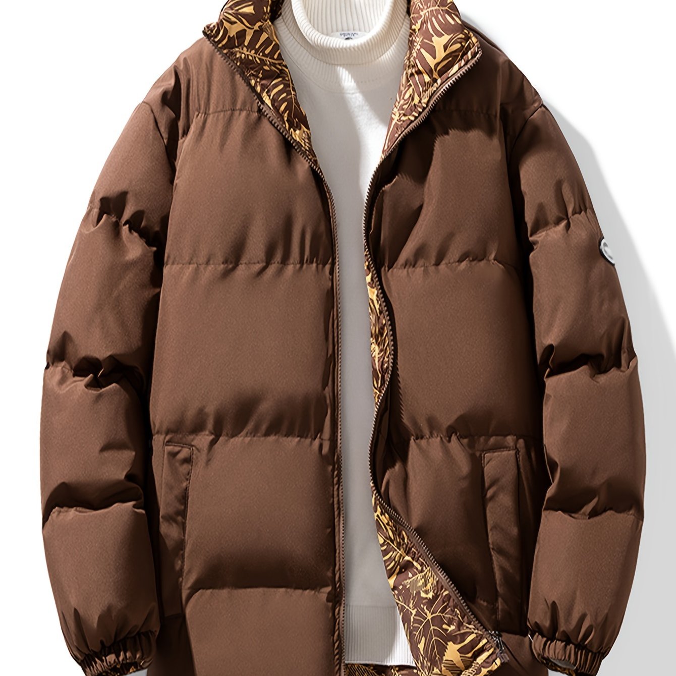 Men's Reversible Thick Winter Jacket with Stand Collar
